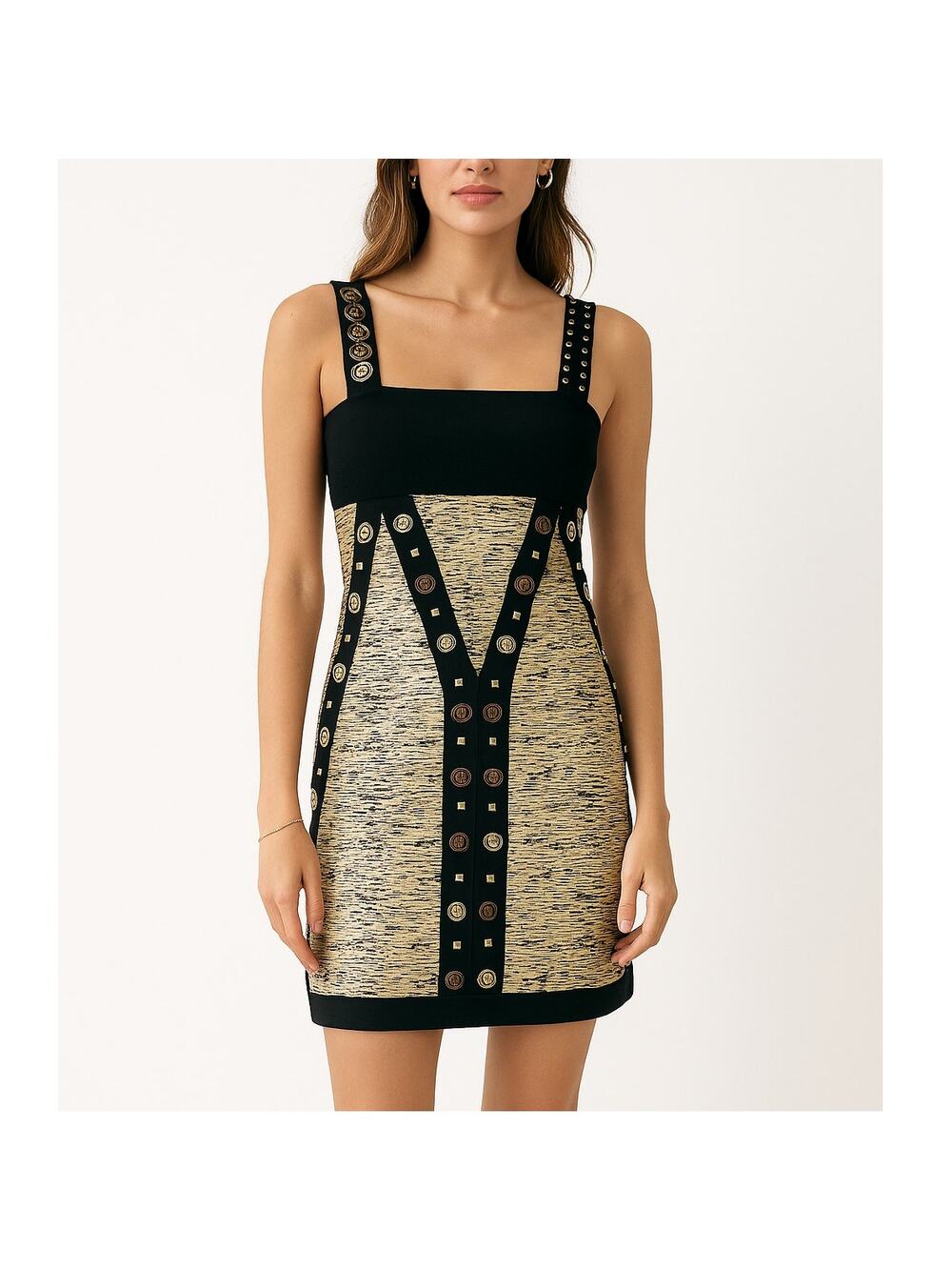 Barok Paris NJ Couture Black & Gold Scuba Material A Line Mini Dress NWT -Size S